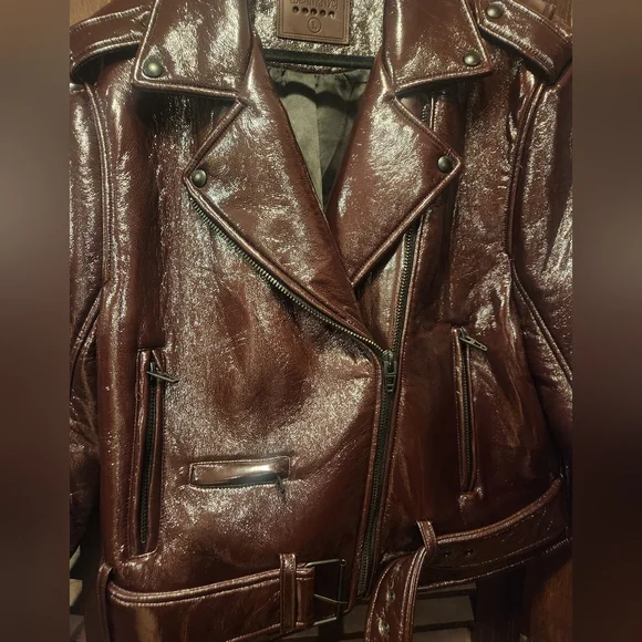 Blank NYC Shiny Dark Brown Cropped Biker Jacket - Picture 2 of 5